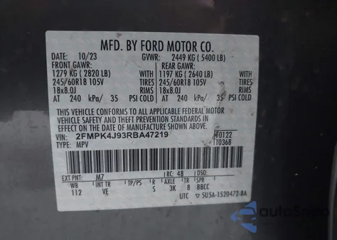 2024 Ford Edge Sel из США, поврежденный, VIN 2FMPK4J93RBA47219